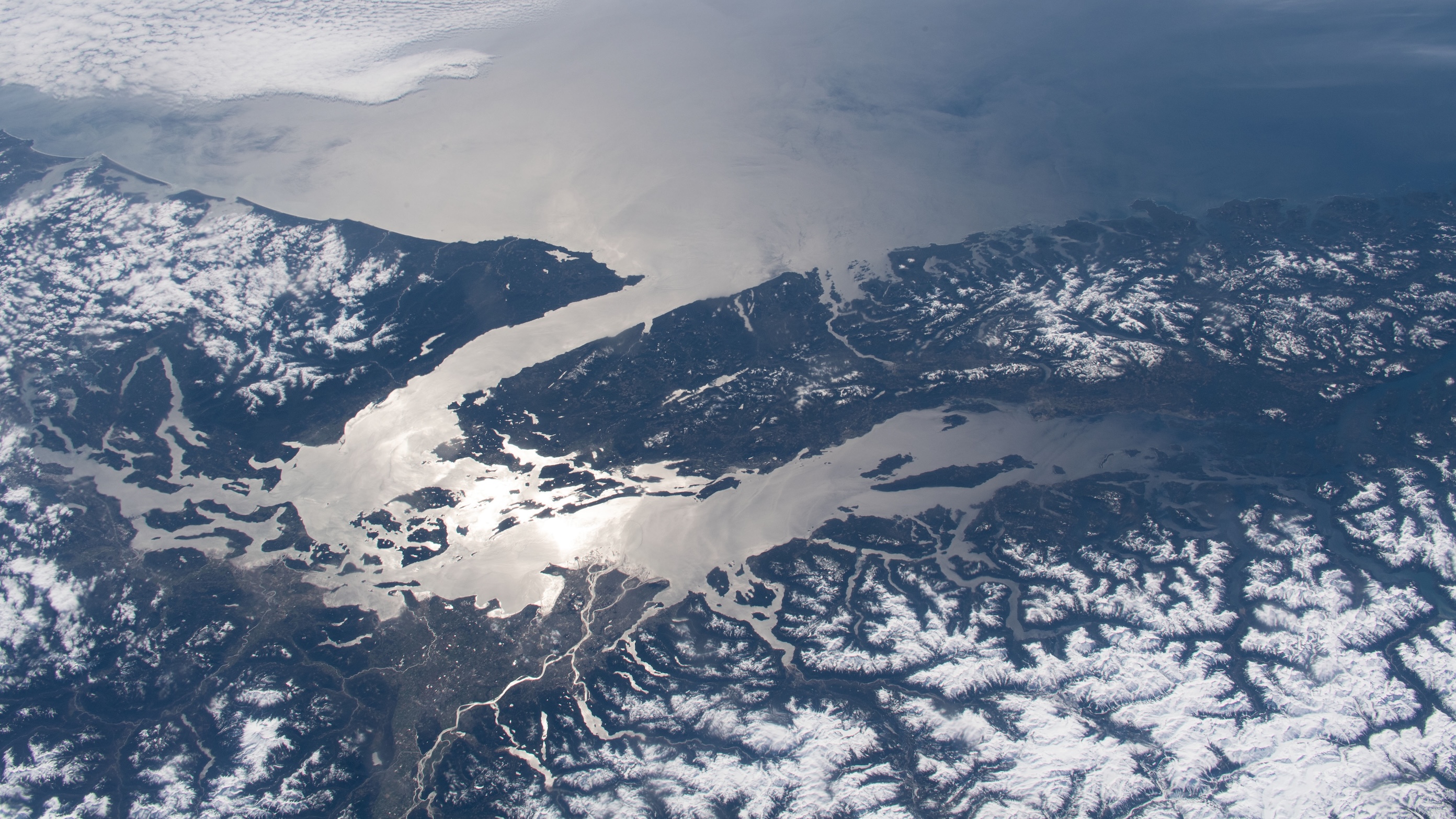 Aerial view of Vancouver Island's mountains and waterways